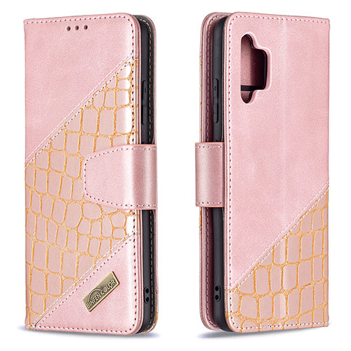 Leather Case Stands Flip Cover Holder B03F for Samsung Galaxy A32 5G Rose Gold