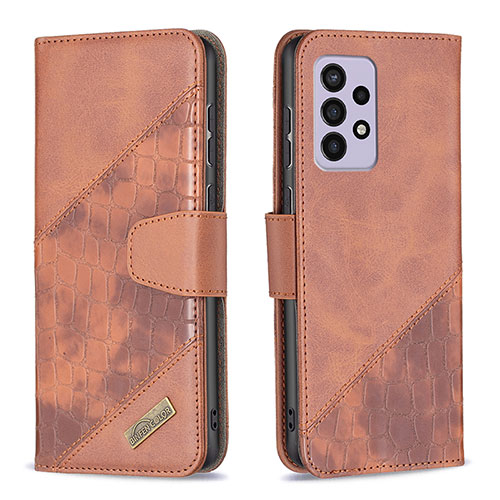 Leather Case Stands Flip Cover Holder B03F for Samsung Galaxy A33 5G Brown