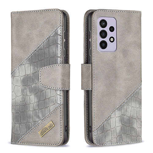 Leather Case Stands Flip Cover Holder B03F for Samsung Galaxy A33 5G Dark Gray