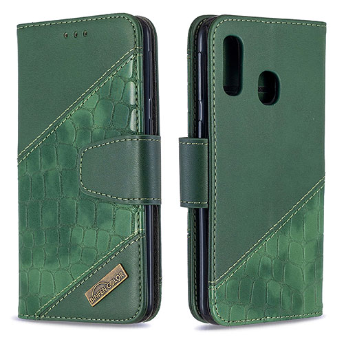 Leather Case Stands Flip Cover Holder B03F for Samsung Galaxy A40 Green