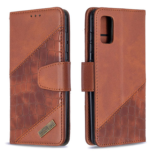 Leather Case Stands Flip Cover Holder B03F for Samsung Galaxy A41 Brown