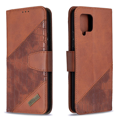 Leather Case Stands Flip Cover Holder B03F for Samsung Galaxy A42 5G Brown