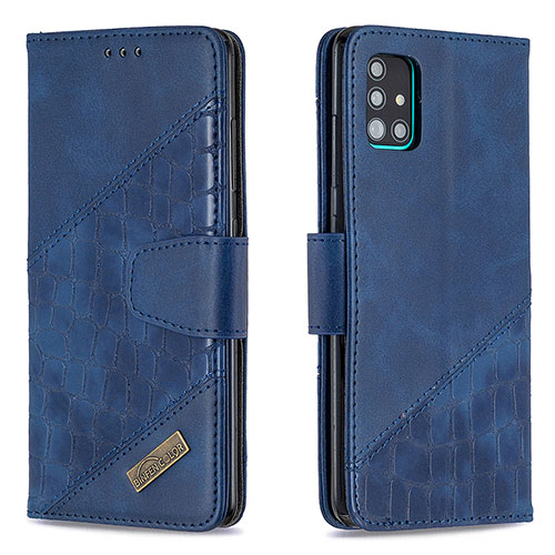 Leather Case Stands Flip Cover Holder B03F for Samsung Galaxy A51 5G Blue