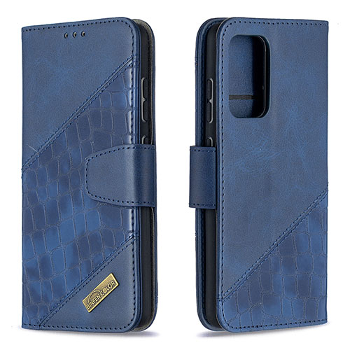 Leather Case Stands Flip Cover Holder B03F for Samsung Galaxy A52 4G Blue