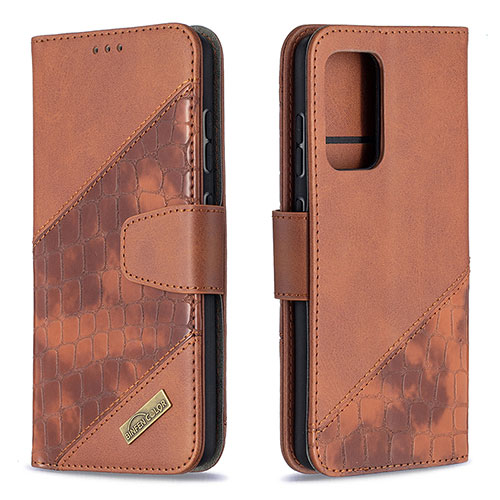Leather Case Stands Flip Cover Holder B03F for Samsung Galaxy A52 4G Brown