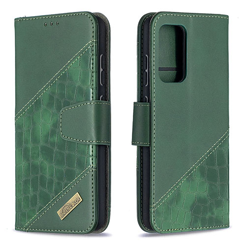 Leather Case Stands Flip Cover Holder B03F for Samsung Galaxy A52 5G Green