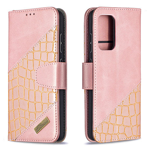 Leather Case Stands Flip Cover Holder B03F for Samsung Galaxy A52s 5G Rose Gold