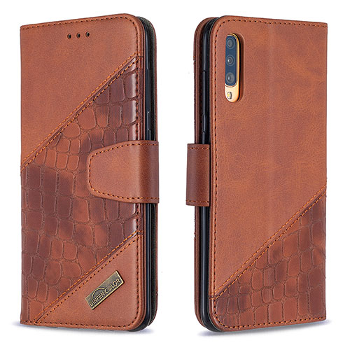 Leather Case Stands Flip Cover Holder B03F for Samsung Galaxy A70 Brown