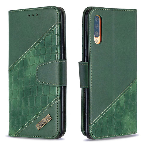 Leather Case Stands Flip Cover Holder B03F for Samsung Galaxy A70 Green