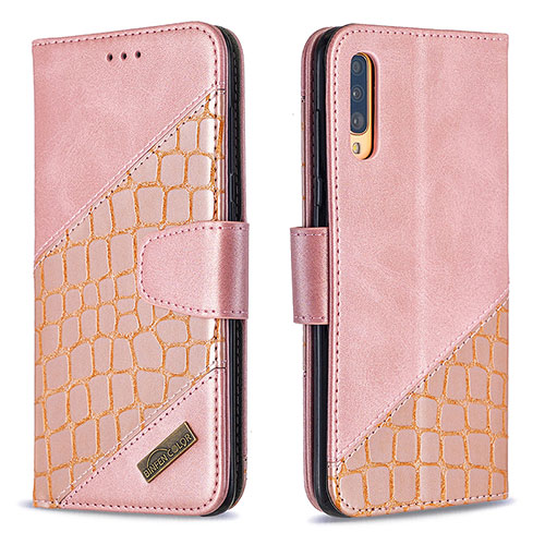 Leather Case Stands Flip Cover Holder B03F for Samsung Galaxy A70 Rose Gold