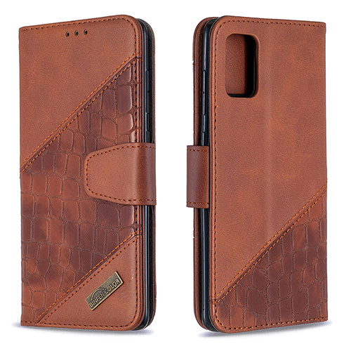 Leather Case Stands Flip Cover Holder B03F for Samsung Galaxy A71 5G Brown