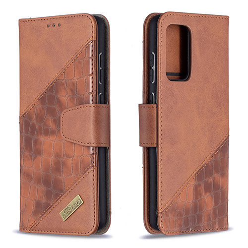 Leather Case Stands Flip Cover Holder B03F for Samsung Galaxy A72 4G Brown