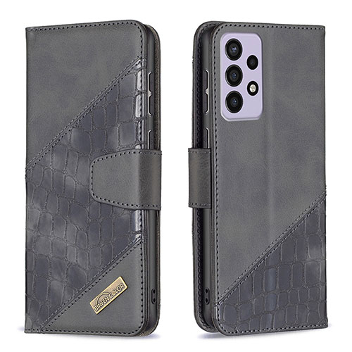 Leather Case Stands Flip Cover Holder B03F for Samsung Galaxy A73 5G Black