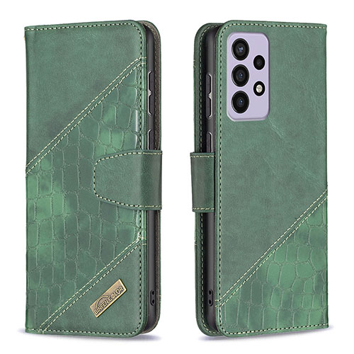 Leather Case Stands Flip Cover Holder B03F for Samsung Galaxy A73 5G Green