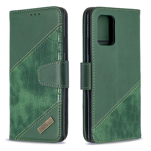 Leather Case Stands Flip Cover Holder B03F for Samsung Galaxy A91 Green