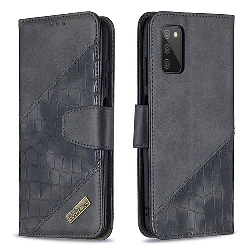 Leather Case Stands Flip Cover Holder B03F for Samsung Galaxy F02S SM-E025F Black