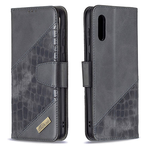 Leather Case Stands Flip Cover Holder B03F for Samsung Galaxy M02 Black