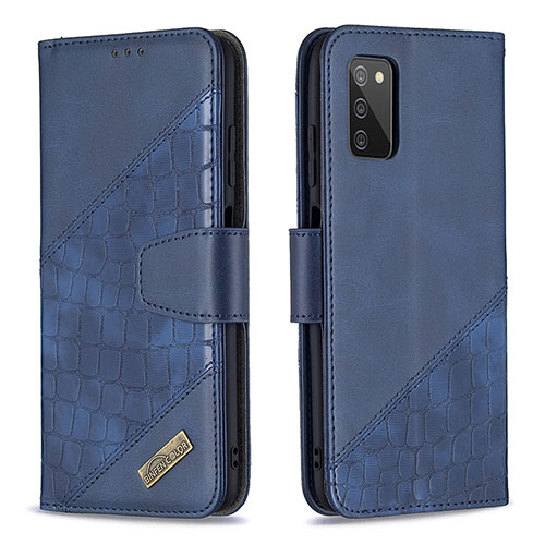 Leather Case Stands Flip Cover Holder B03F for Samsung Galaxy M02s Blue