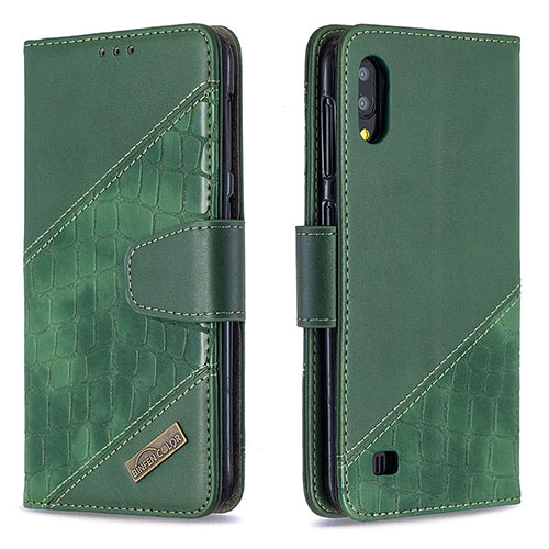 Leather Case Stands Flip Cover Holder B03F for Samsung Galaxy M10 Green