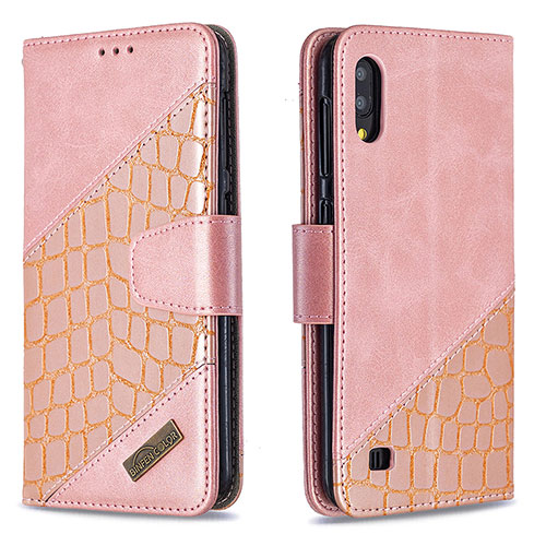 Leather Case Stands Flip Cover Holder B03F for Samsung Galaxy M10 Rose Gold