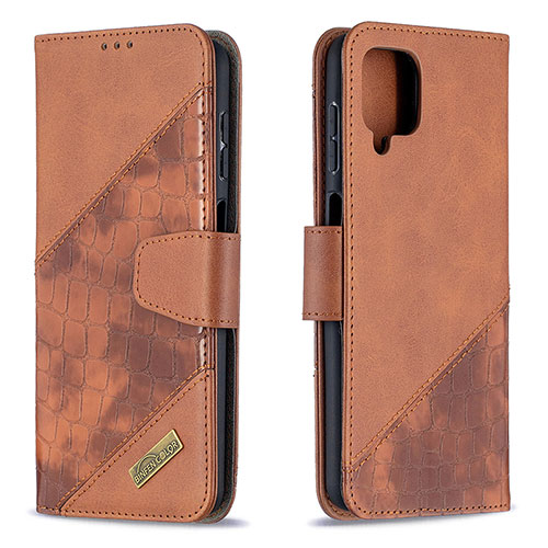 Leather Case Stands Flip Cover Holder B03F for Samsung Galaxy M12 Brown