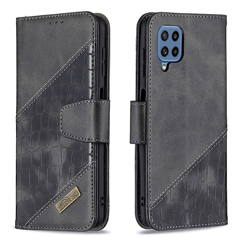 Leather Case Stands Flip Cover Holder B03F for Samsung Galaxy M32 4G Black