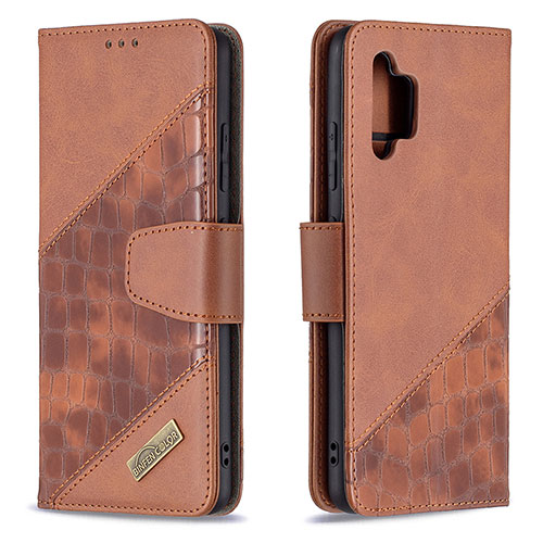 Leather Case Stands Flip Cover Holder B03F for Samsung Galaxy M32 5G Brown