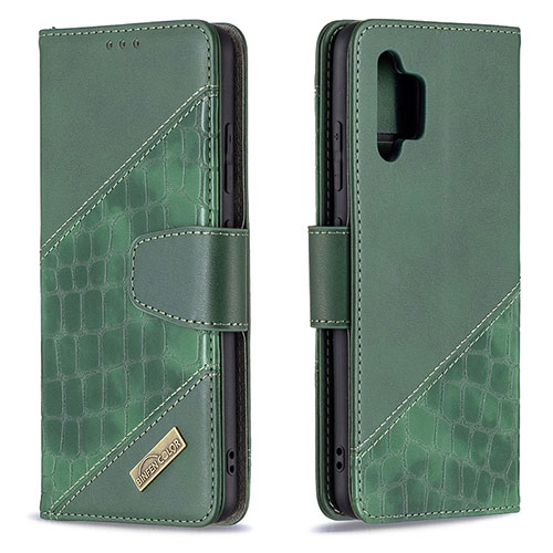 Leather Case Stands Flip Cover Holder B03F for Samsung Galaxy M32 5G Green