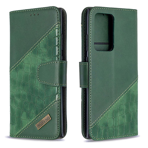 Leather Case Stands Flip Cover Holder B03F for Samsung Galaxy Note 20 Ultra 5G Green