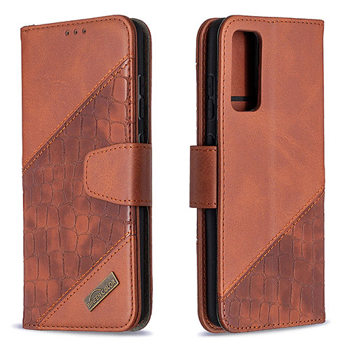 Leather Case Stands Flip Cover Holder B03F for Samsung Galaxy S20 Lite 5G Brown