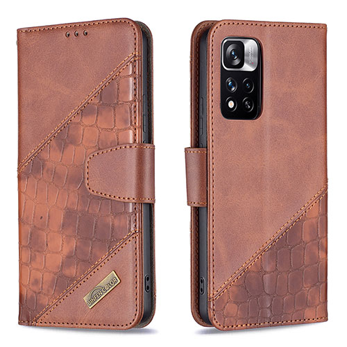 Leather Case Stands Flip Cover Holder B03F for Xiaomi Mi 11i 5G (2022) Brown