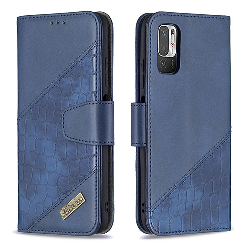 Leather Case Stands Flip Cover Holder B03F for Xiaomi POCO M3 Pro 5G Blue