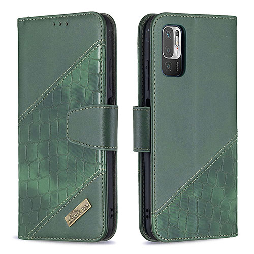 Leather Case Stands Flip Cover Holder B03F for Xiaomi POCO M3 Pro 5G Green