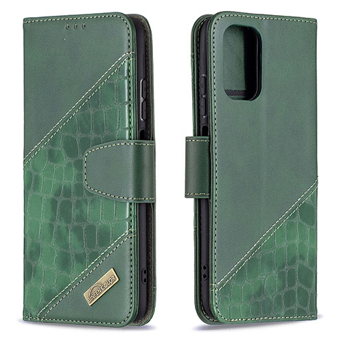 Leather Case Stands Flip Cover Holder B03F for Xiaomi Poco M5S Green