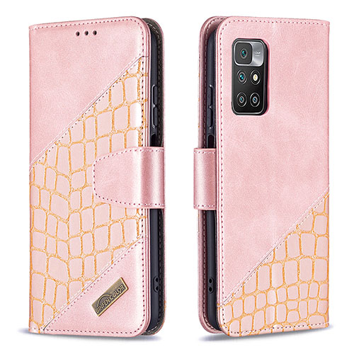 Leather Case Stands Flip Cover Holder B03F for Xiaomi Redmi 10 4G Rose Gold