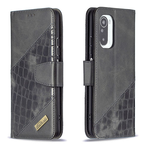 Leather Case Stands Flip Cover Holder B03F for Xiaomi Redmi K40 5G Black