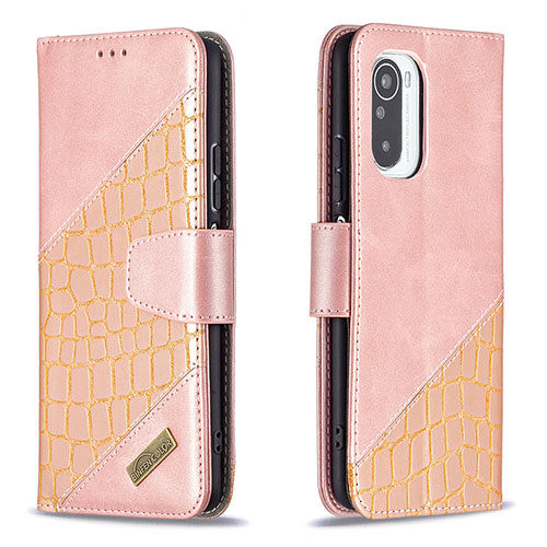 Leather Case Stands Flip Cover Holder B03F for Xiaomi Redmi K40 5G Rose Gold