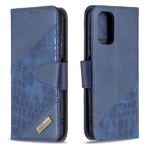 Leather Case Stands Flip Cover Holder B03F for Xiaomi Redmi Note 10 4G Blue