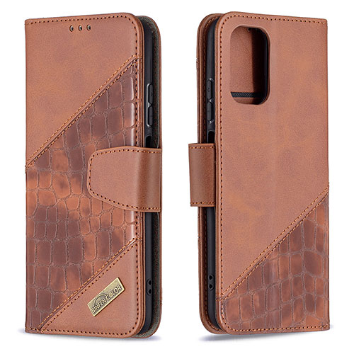 Leather Case Stands Flip Cover Holder B03F for Xiaomi Redmi Note 10 4G Brown