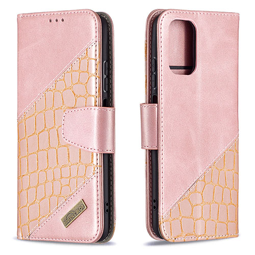 Leather Case Stands Flip Cover Holder B03F for Xiaomi Redmi Note 10 4G Rose Gold