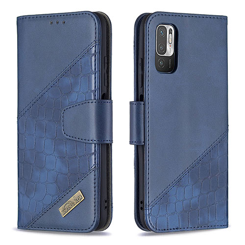 Leather Case Stands Flip Cover Holder B03F for Xiaomi Redmi Note 10 5G Blue