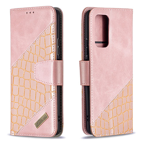 Leather Case Stands Flip Cover Holder B03F for Xiaomi Redmi Note 10 Pro 4G Rose Gold