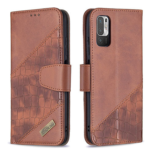 Leather Case Stands Flip Cover Holder B03F for Xiaomi Redmi Note 10T 5G Brown