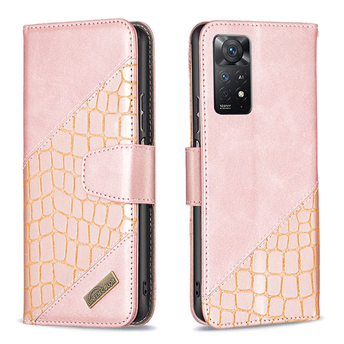 Leather Case Stands Flip Cover Holder B03F for Xiaomi Redmi Note 11 Pro 4G Rose Gold