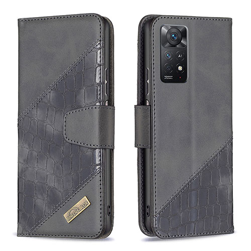 Leather Case Stands Flip Cover Holder B03F for Xiaomi Redmi Note 11 Pro 5G Black