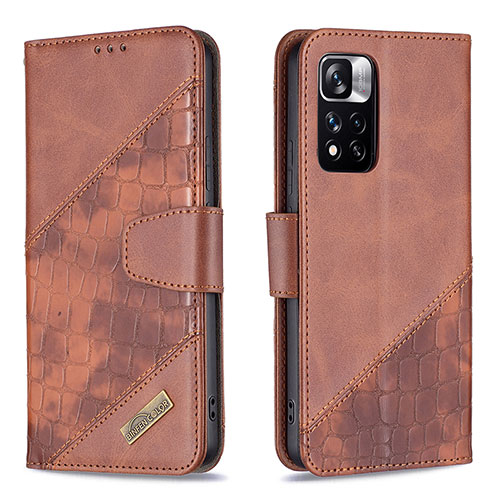 Leather Case Stands Flip Cover Holder B03F for Xiaomi Redmi Note 11 Pro+ Plus 5G Brown