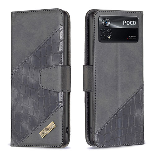 Leather Case Stands Flip Cover Holder B03F for Xiaomi Redmi Note 11E Pro 5G Black