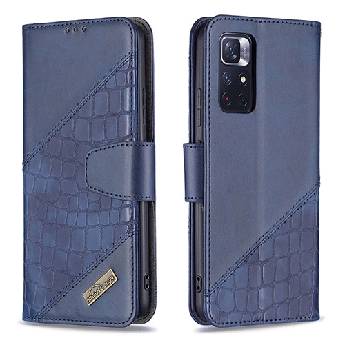 Leather Case Stands Flip Cover Holder B03F for Xiaomi Redmi Note 11T 5G Blue