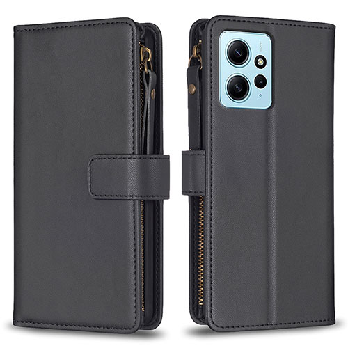 Leather Case Stands Flip Cover Holder B03F for Xiaomi Redmi Note 12 4G Black