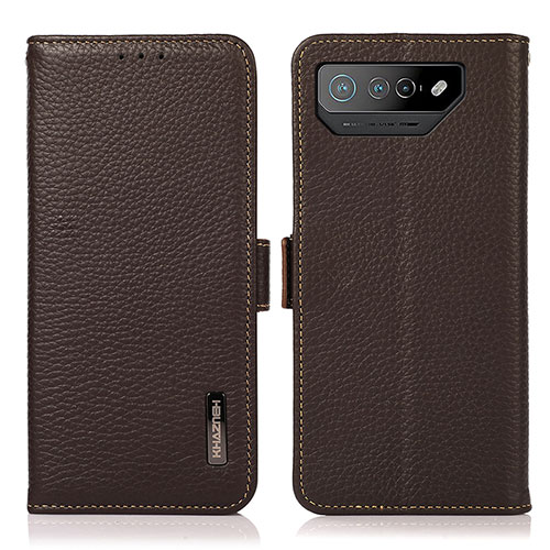 Leather Case Stands Flip Cover Holder B03H for Asus ROG Phone 7 Brown